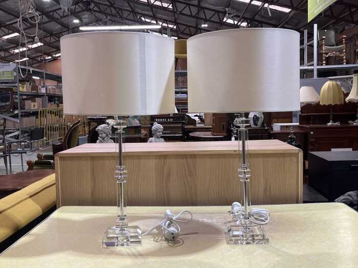 Pair of modern Perspex table lamps with white shades