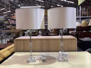 Pair of modern Perspex table lamps with white shades