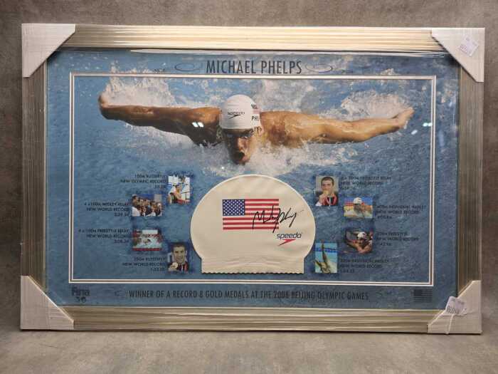 Michael Phelps framed memorabilia collage