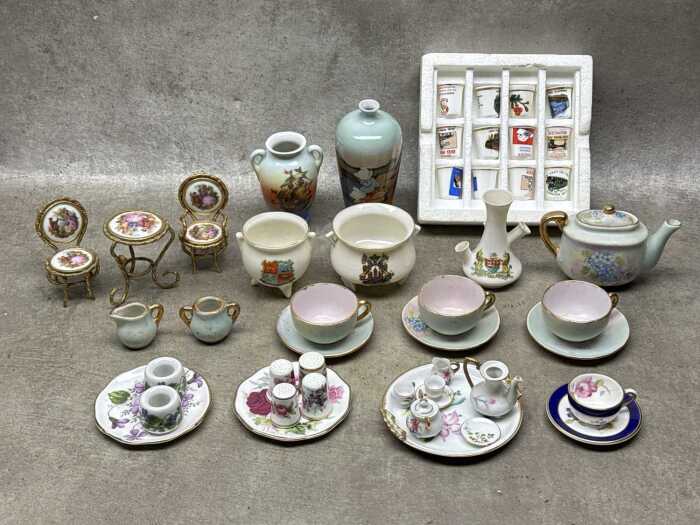 Miniature porcelain items including Limoges three piece table and chairs,