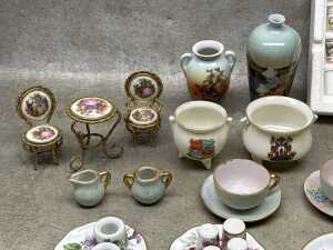 Miniature porcelain items including Limoges three piece table and chairs, - 2