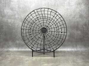 Two decorative, brown, woven sculptural pieces with stands 70cm - 4
