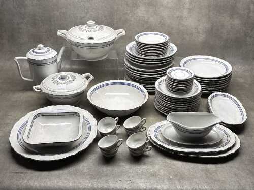 Gareis Bavarian blue and silver decoration porcelain dinner setting for 8