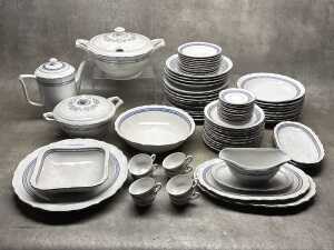 Gareis Bavarian blue and silver decoration porcelain dinner setting for 8