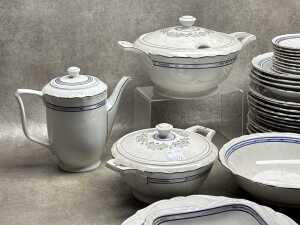 Gareis Bavarian blue and silver decoration porcelain dinner setting for 8 - 2