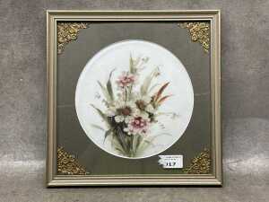 Four floral artworks, three in velvet frames - 4