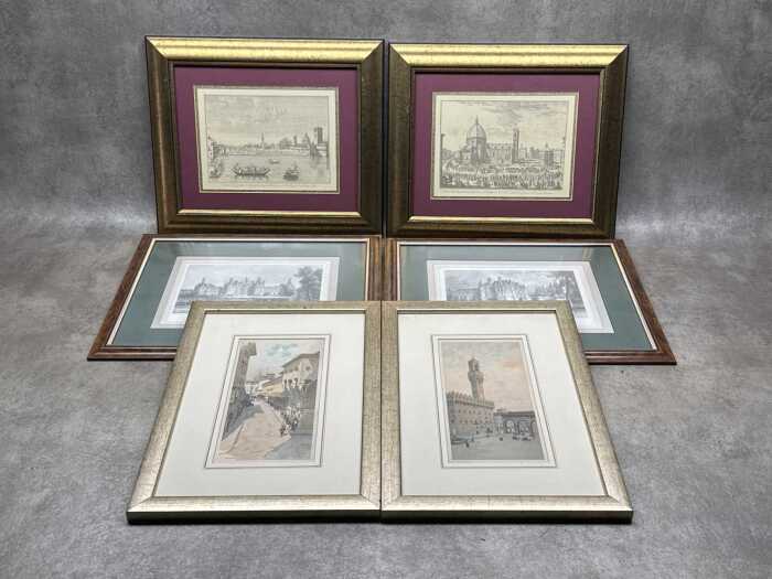 Three sets of European scene prints on paper (6)