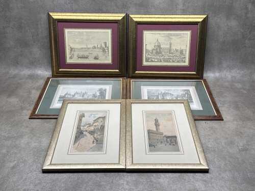 Three sets of European scene prints on paper (6)