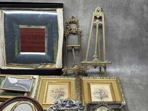 Picture frames and two cast metal miniature easels - 3