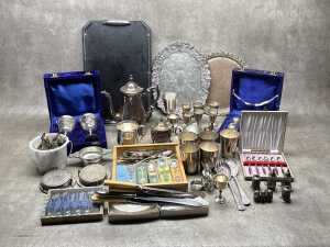 Assorted silver plate and metalware including goblets