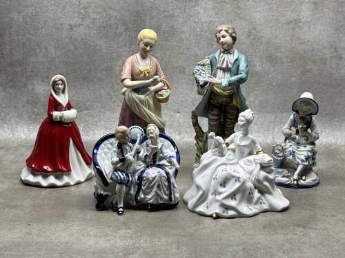 Six porcelain figures, including Royal Doulton
