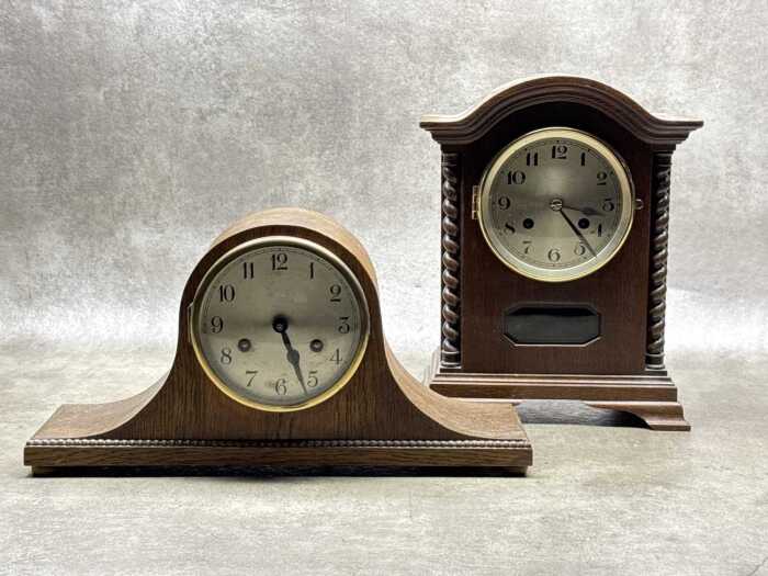 Two German oak cased mantel clocks