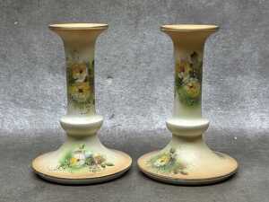 Antique porcelain blush ware including pair of twin-handled vases, pair of candlesticks, plates, etc. - 3