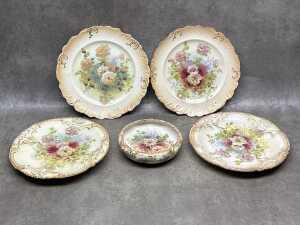 Antique porcelain blush ware including pair of twin-handled vases, pair of candlesticks, plates, etc. - 4