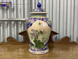 Chinese ceramic glazed ginger jar with swallow and floral decoration