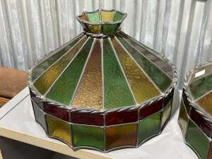 Pair of leadlight pendant shades in red, yellow and green - 2