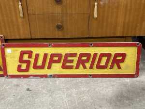 Two yellow and red painted cast metal signs - 3
