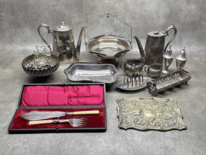 Assorted silver plate including antique