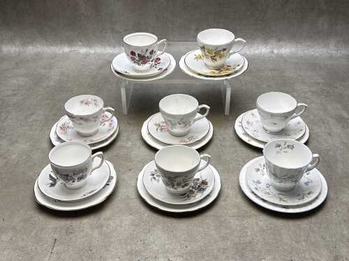 Eight Duchess English porcelain trios