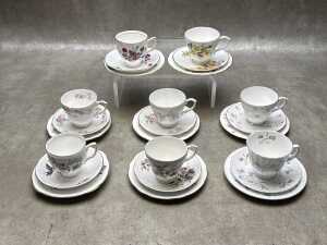 Eight Duchess English porcelain trios