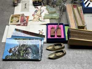 Oriental decorative items including carved green stone elephants, cloisonne vases, - 4