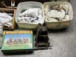 Warhammer figurines and hobbyist figure-making tools in timber box. - 5