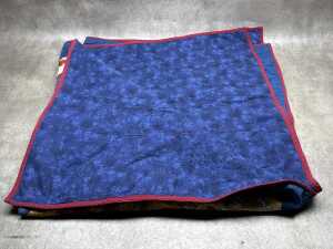 Patchwork blanket with hand-stitching in blue, red and yellow - 4
