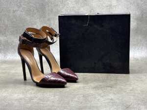 L.A.M.B Oxley stiletto wine coloured croc-embossed shoes