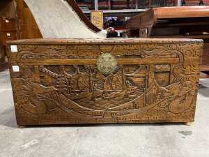 Carved camphor timber chest