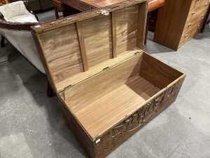 Carved camphor timber chest - 3
