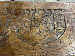 Carved camphor timber chest - 4