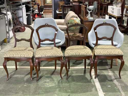 Set of four continental dining chairs with damask seats