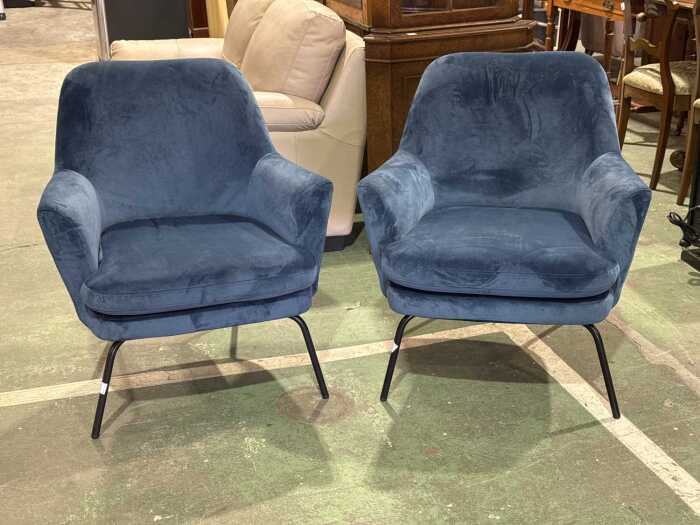 Pair of blue velvet accent chairs