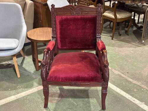 Antique Empire-style swan-arm parlor chair