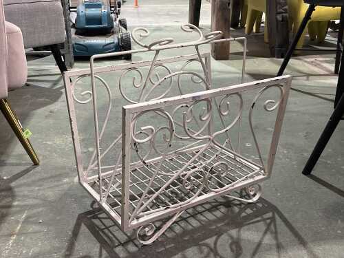 Mid-century metal magazine rack in white