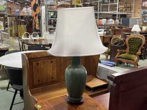 Chinese-style table lamp with celadon ceramic base and white shade