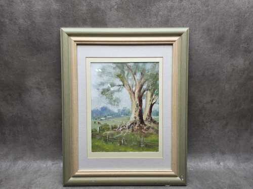 Helen Olston, Australian farmscape. Oil painting on board