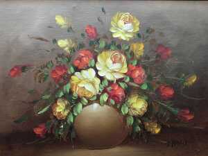 T. Bard (artist unknown), (Floral still life), oil painting on board - 2
