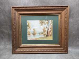 C. R. Ward, Australian riverscape. Watercolour painting on paper