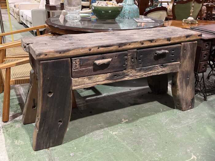 Repurposed ship-fitted solid timber console table (Delivery or collection - weight requires a truck tail lift)