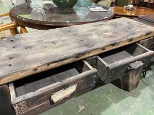 Repurposed ship-fitted solid timber console table (Delivery or collection - weight requires a truck tail lift) - 3