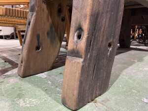 Repurposed ship-fitted solid timber console table (Delivery or collection - weight requires a truck tail lift) - 5