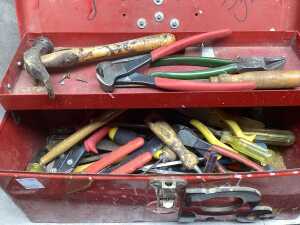 Metal toolbox with assorted handyman tools - 2