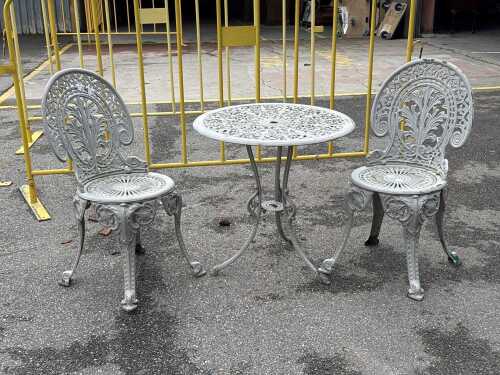 Coalbrookdale cast iron three-piece outdoor setting