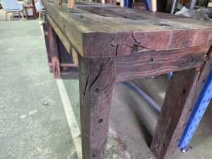 Repurposed ship-fitted solid timber table (Delivery or collection - weight requires a truck tail lift) - 7
