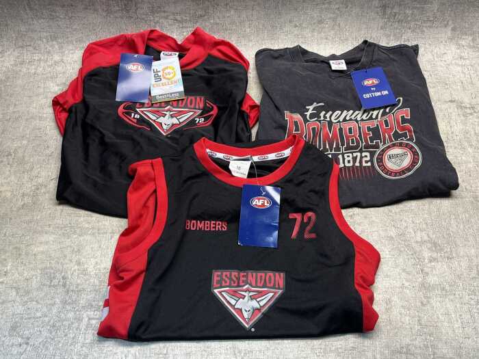 Three Essendon Bombers tops size S