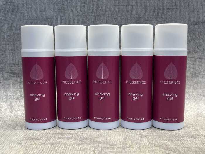 Five cans of Miessence shaving gel