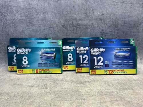 Five boxes of Gillette shaving cartridges