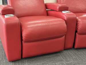 Set of three red electric leather home theatre recliners with cup holders - 3
