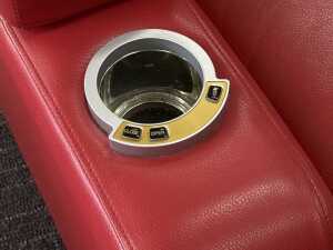 Set of three red electric leather home theatre recliners with cup holders - 4